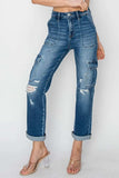 RISEN Full Size High Rise Cargo Ankle Roll Up Straight Jeans - Trendsi - Flyclothing LLC