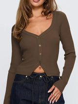 Ribbed Knit Button-Down Cardigan - Trendsi - Flyclothing LLC
