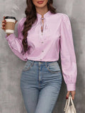 Striped Tie Neck Long Sleeve Blouse - Trendsi - Flyclothing LLC