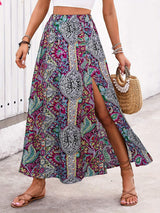 Slit Printed Elastic Waist Skirt - Trendsi - Flyclothing LLC