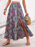 Slit Printed Elastic Waist Skirt - Trendsi - Flyclothing LLC