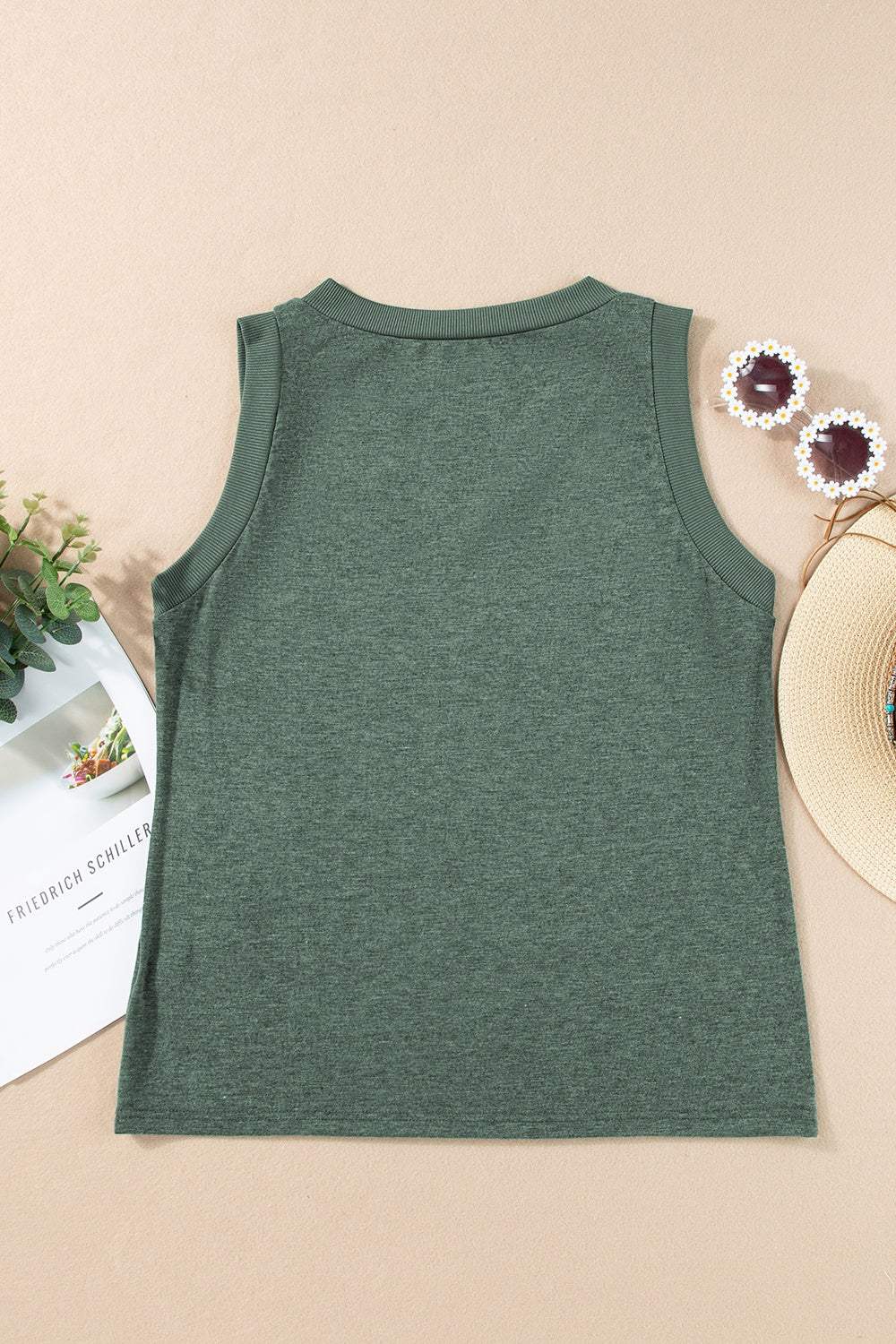 V-Neck Wide Strap Tank - Trendsi - Flyclothing LLC