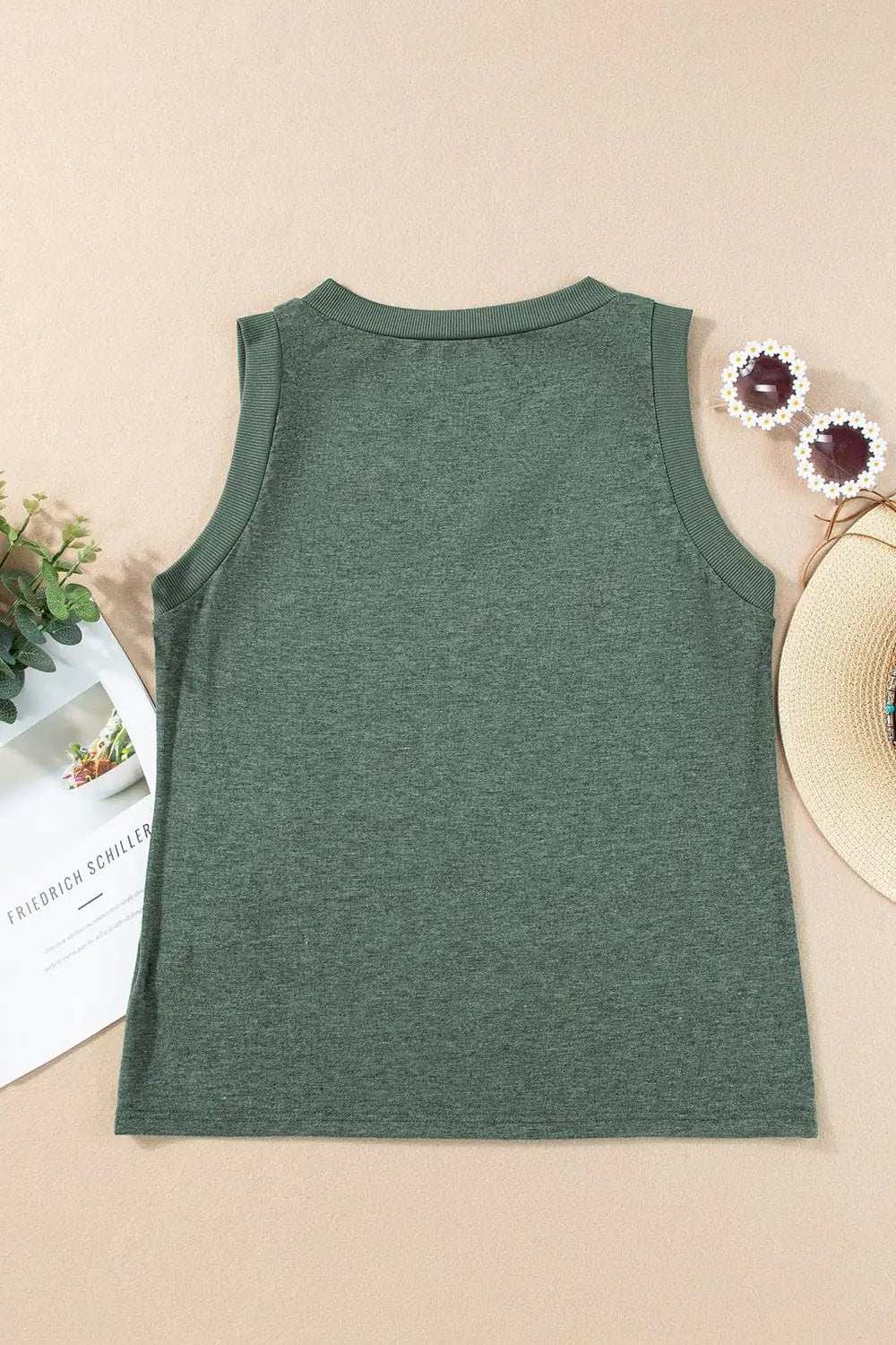 V-Neck Wide Strap Tank - Trendsi - Flyclothing LLC