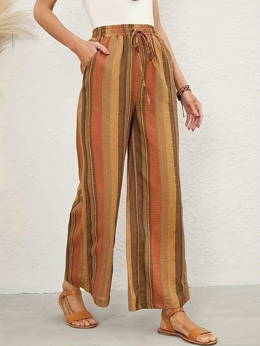 Full Size Drawstring Striped Wide Leg Pants - Trendsi - Flyclothing LLC