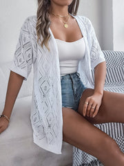 Openwork Open Front Half Sleeve Cardigan - Trendsi