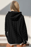Double Take Contrast Trim Long Sleeve Half Snap Texture Hoodie with Pocket - Trendsi