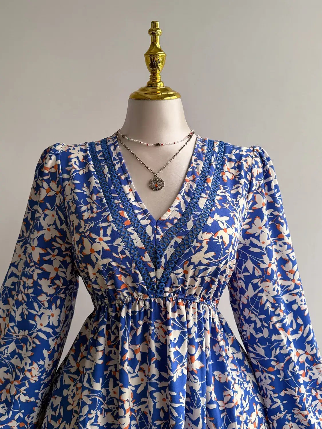 Plus Size Floral Print V-Neck Long Sleeve Maxi Dress - Trendsi - Flyclothing LLC