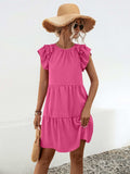 Ruffled Round Neck Cap Sleeve Mini Dress - Trendsi - Flyclothing LLC