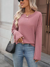 Striped Notched Long Sleeve T-Shirt - Trendsi - Flyclothing LLC
