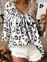 Leopard Print V-Neck Blouse - Trendsi - Flyclothing LLC