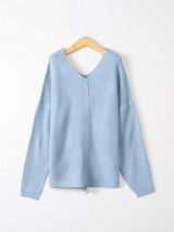 Full Size Lace Up V-Neck Long Sleeve Sweater - Trendsi - Flyclothing LLC