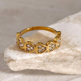 Stainless Steel Inlaid Zircon Heart Ring - Trendsi