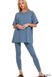 Zenana Cotton Round Neck Top & Legging Set - Trendsi