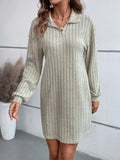Ribbed Collared Neck Long Sleeve Dress - Trendsi