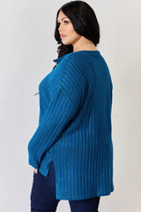 Basic Bae Full Size Ribbed Half Button Long Sleeve High-Low T-Shirt - ShopBasicbae - Flyclothing LLC