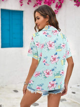 Printed Collared Neck Short Sleeve Shirt - Trendsi - Flyclothing LLC