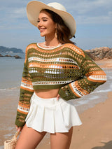 Openwork Boat Neck Dropped Shoulder Cover-Up - Trendsi - Flyclothing LLC