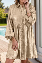 Metallic Sheen Long Sleeve Mini Dress - Trendsi - Flyclothing LLC