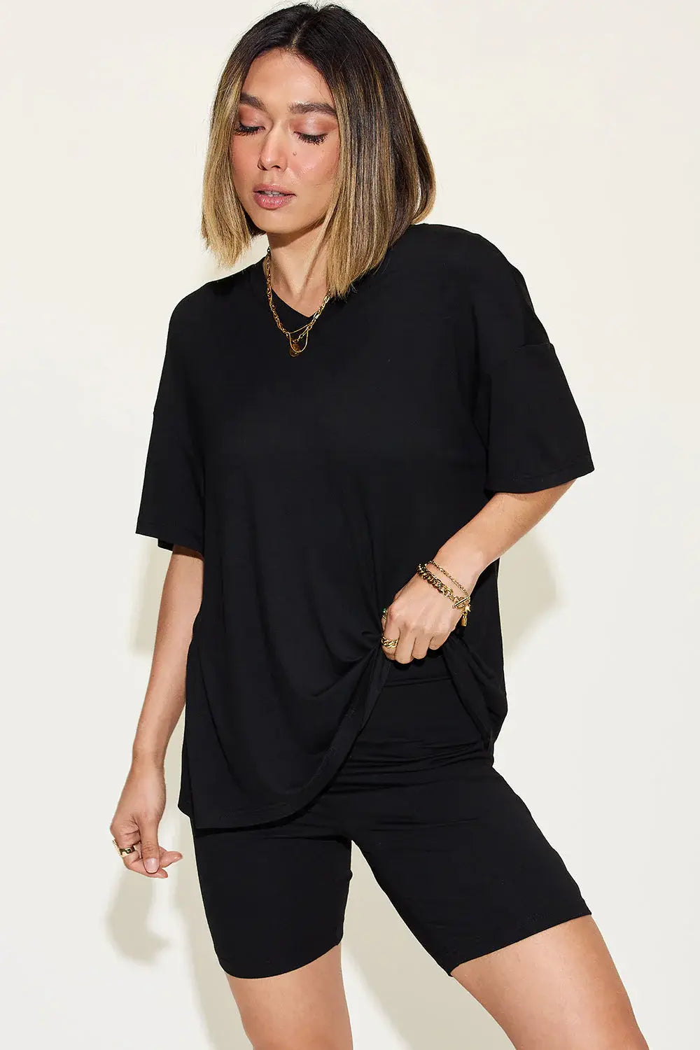 Basic Bae Full Size V-Neck Drop Shoulder T-Shirt and Shorts Set - ShopBasicbae - Flyclothing LLC