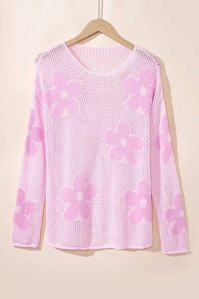 Openwork Round Neck Floral Knit Cover Up - Trendsi - Flyclothing LLC