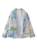 Printed Patchwork Open Front Cardigan with Pockets - Trendsi
