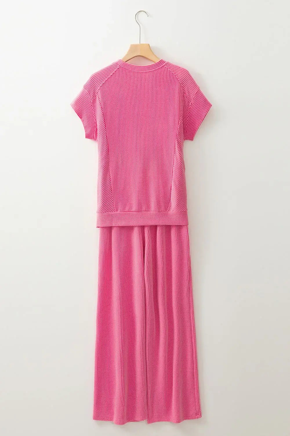 Corded Knit Short Sleeve T-Shirt and Wide Leg Pants Set - Trendsi - Flyclothing LLC
