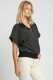 Umgee Striped Half Zip Short Sleeve Sweatshirt - Trendsi