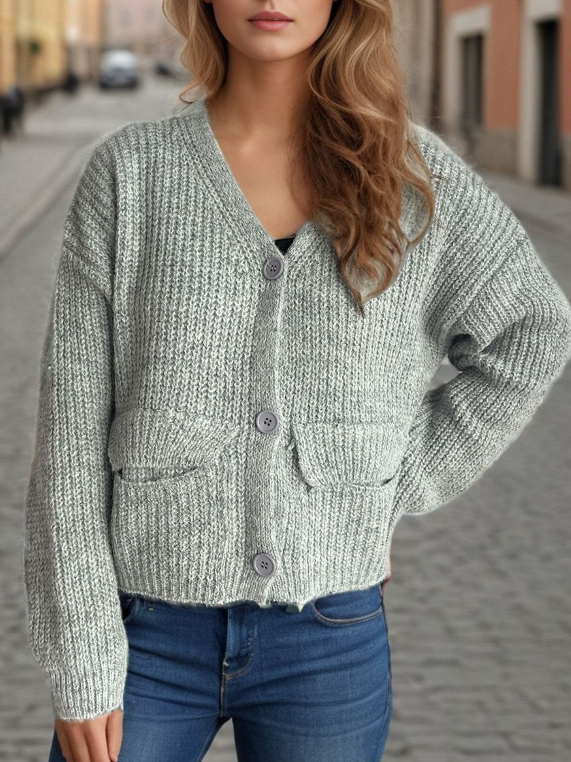 Button Down Long Sleeve Cardigan - Trendsi