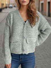 Button Down Long Sleeve Cardigan - Trendsi