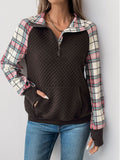 Perfee Plaid Half Zip Long Sleeve Sweatshirt - Trendsi