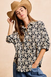 BiBi Floral Jacquard Short Dolman Sleeves Shirt - Trendsi - Flyclothing LLC
