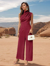 Ruched Mock Neck Sleeveless Jumpsuit - Trendsi - Flyclothing LLC
