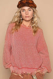 POL Distressed Washed Drop Shoulder Sweater - Trendsi