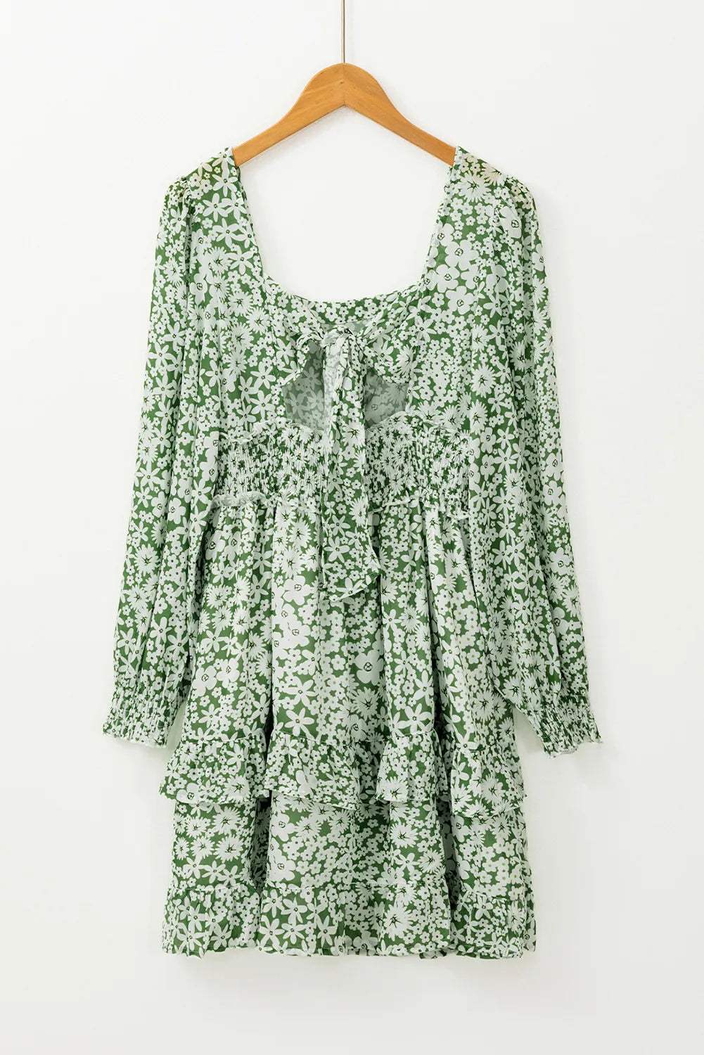 Ruffle Hem Floral Square Neck Long Sleeve Dress - Trendsi - Flyclothing LLC