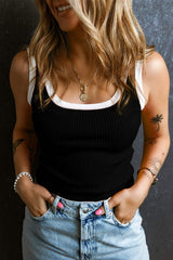 Contrast Trim Ribbed Knit Vest - Trendsi - Flyclothing LLC