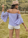 Square Neck Flare Sleeve Blouse - Trendsi - Flyclothing LLC