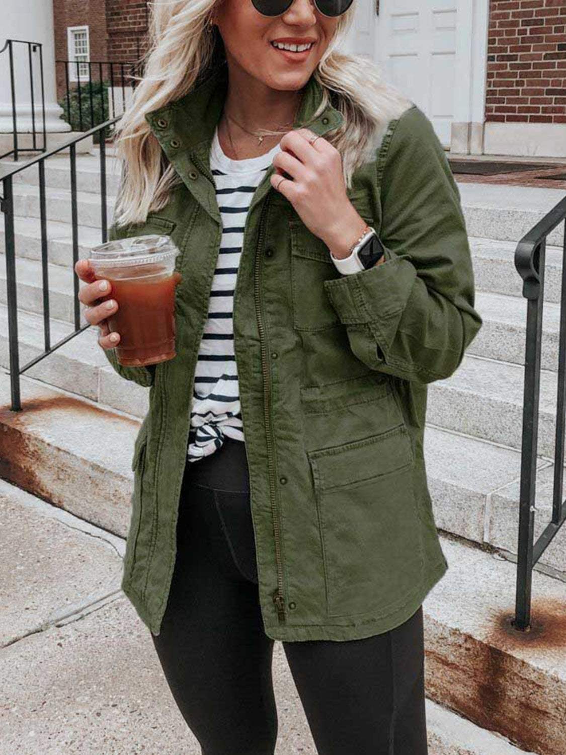 Pocketed Long Sleeve Zip Up Jacket - Trendsi - Flyclothing LLC
