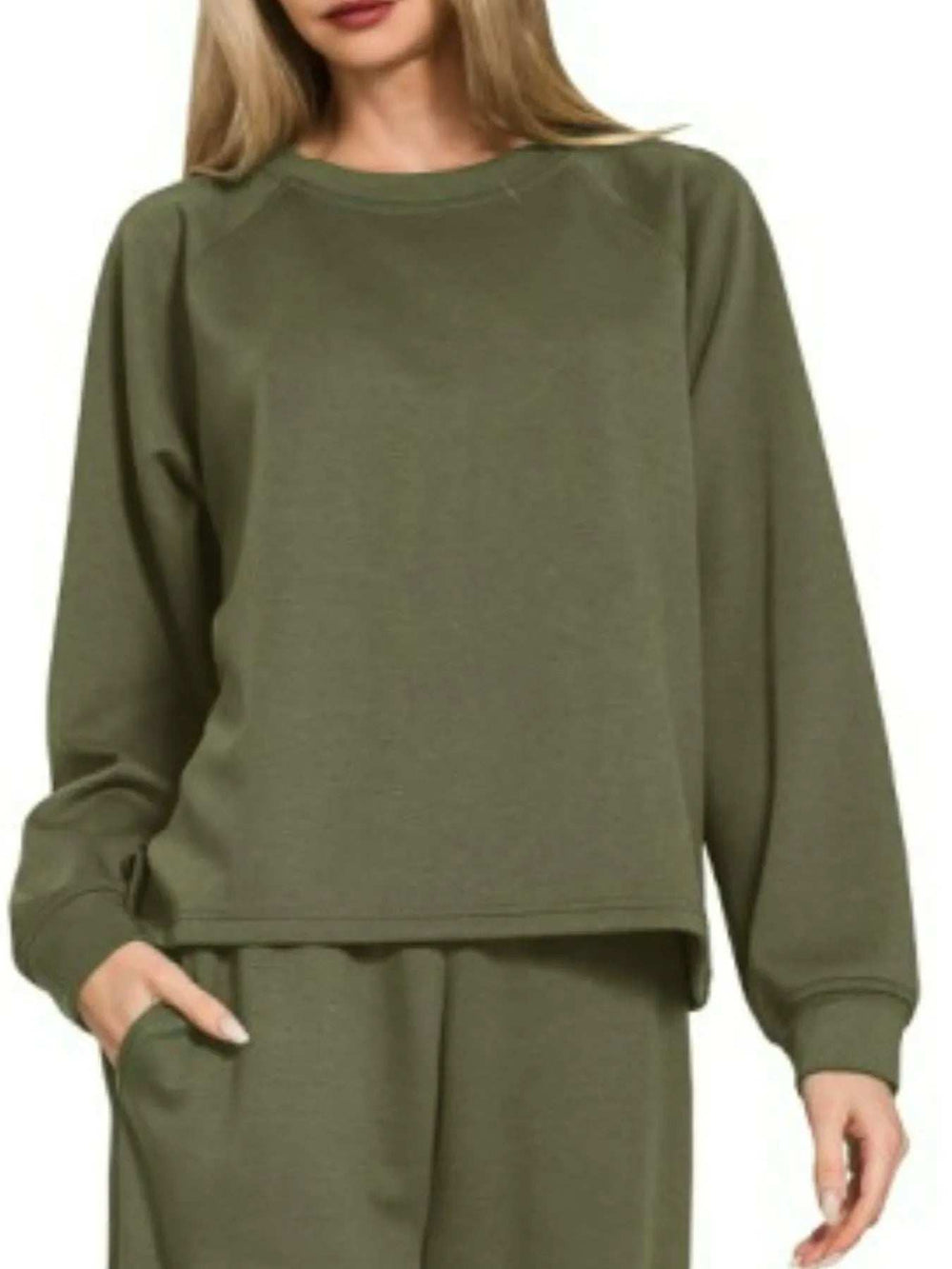 Zenana Scuba Crewneck Sweatshirt and Pants Set - Trendsi - Flyclothing LLC