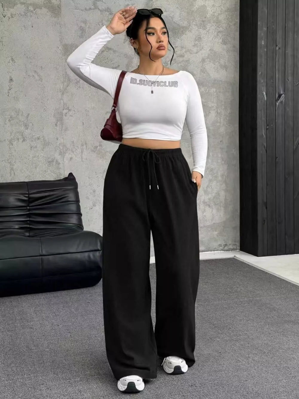Full Size Drawstring Wide Leg Pants Plus Size - Trendsi - Flyclothing LLC