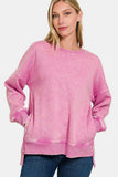 Zenana High-Low Acid Wash Fleece Sweatshirt - Trendsi - Flyclothing LLC