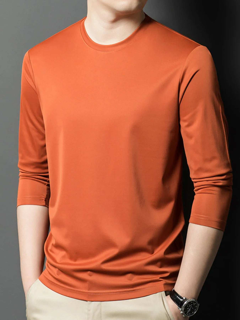Men's Plus Size Round Neck Long Sleeve T-Shirt - Trendsi - Flyclothing LLC