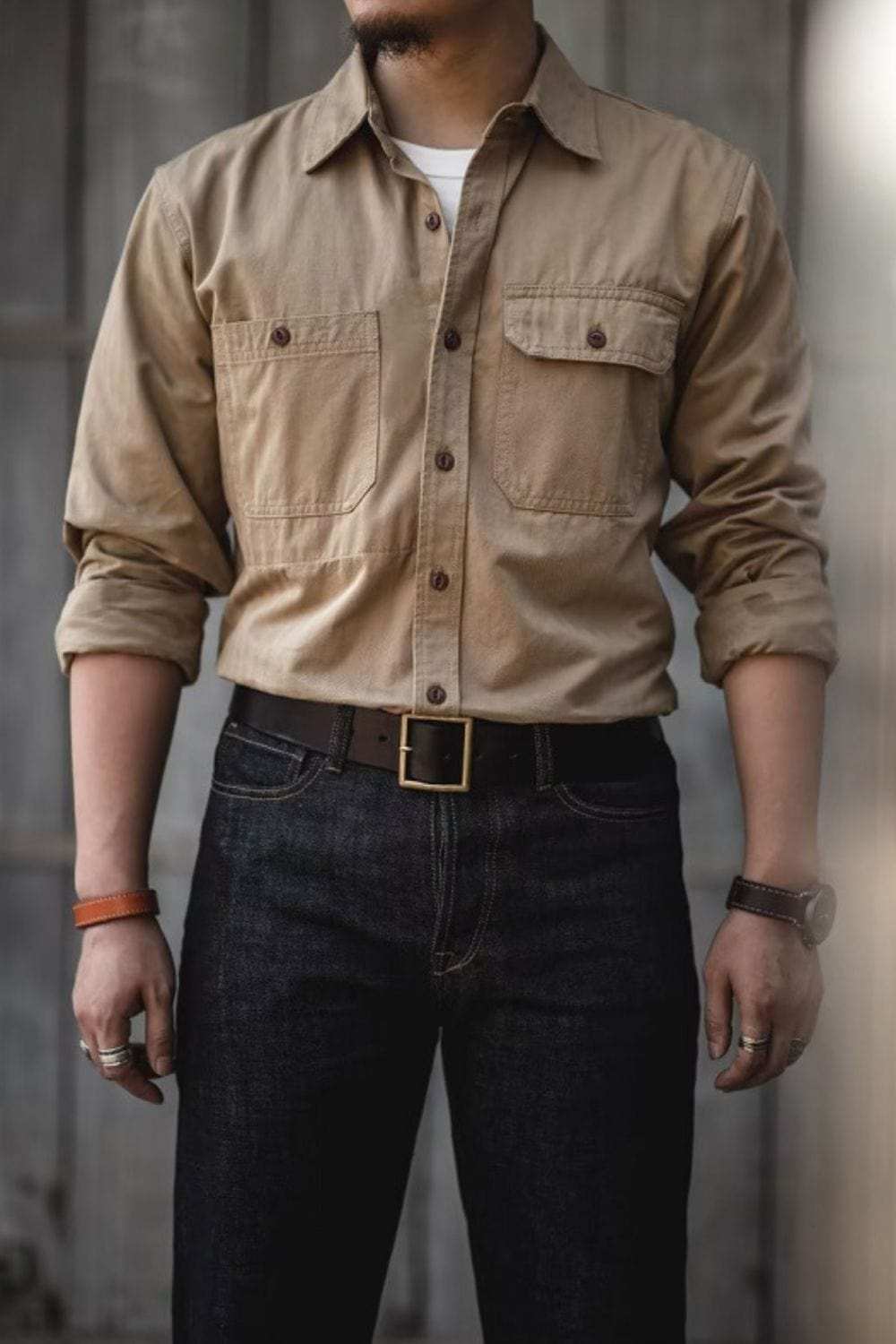 Men's Button Down Long Sleeve Shirt with Chest Pockets - Trendsi - Flyclothing LLC