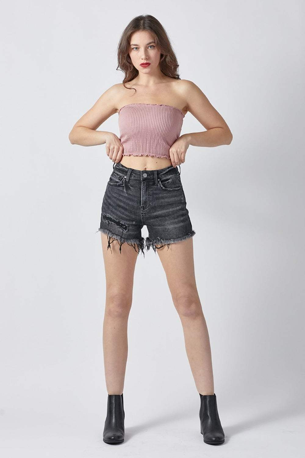RISEN Raw Hem Denim Shorts with Pockets - Trendsi - Flyclothing LLC