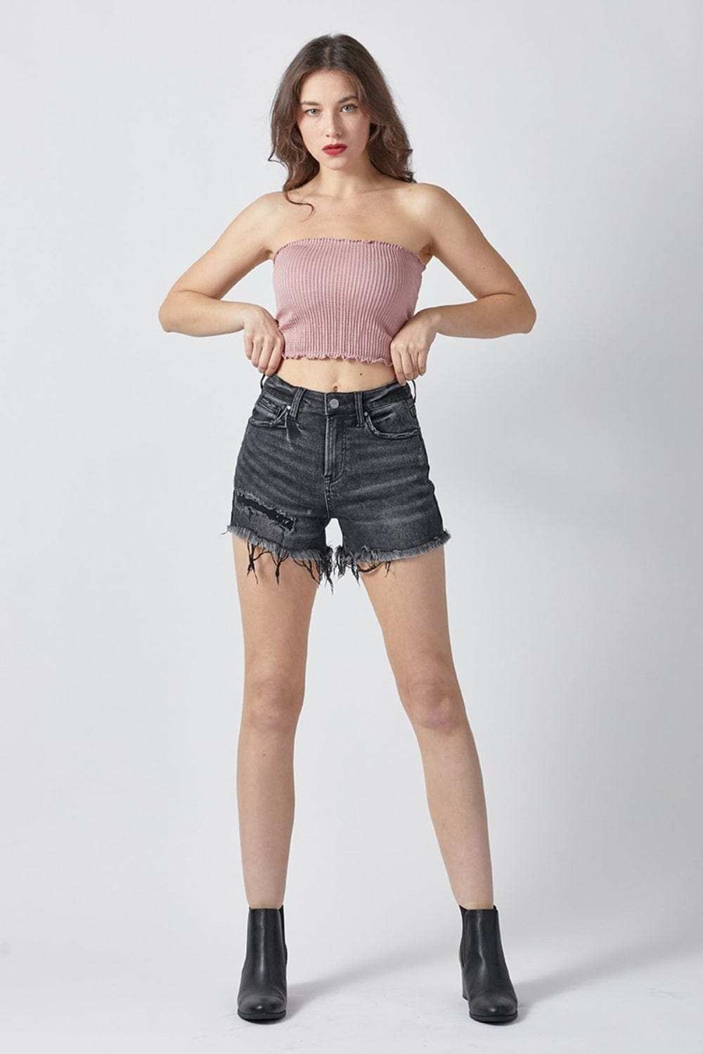 RISEN Raw Hem Denim Shorts with Pockets - Trendsi - Flyclothing LLC