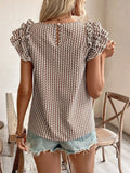 Ruffled Printed Round Neck Cap Sleeve Blouse - Trendsi