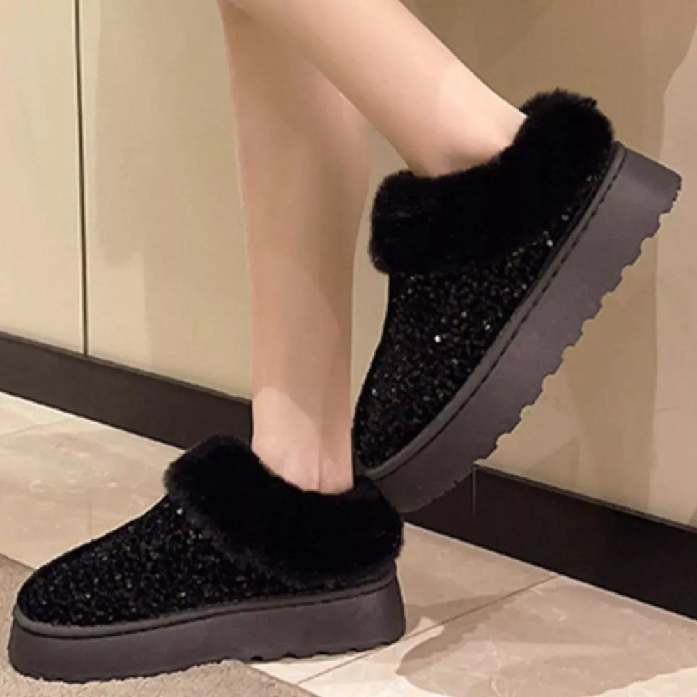 Sequin Round Toe Platform Boots - Trendsi - Flyclothing LLC