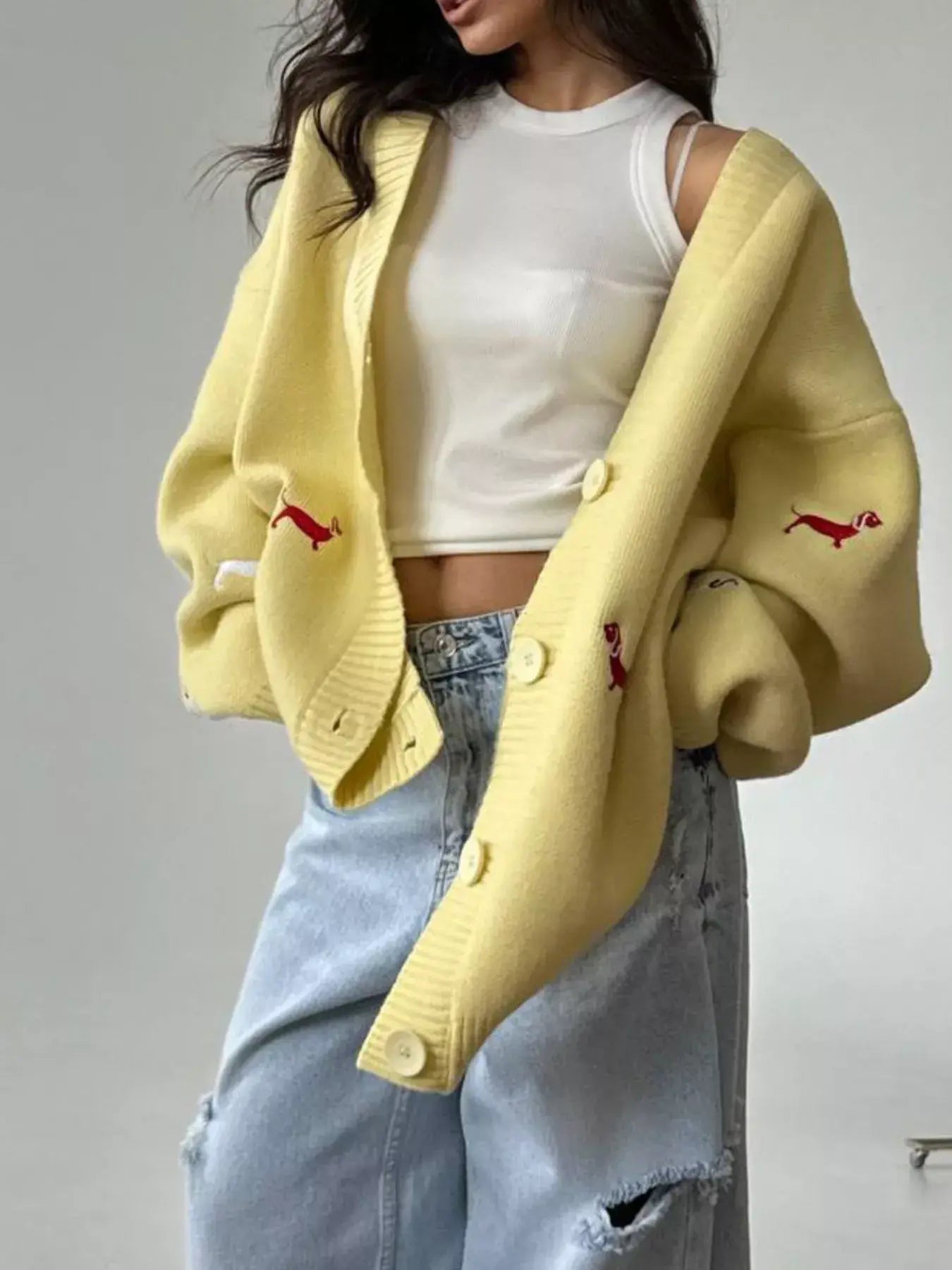 Embroidered Button Up Cardigan - Trendsi - Flyclothing LLC
