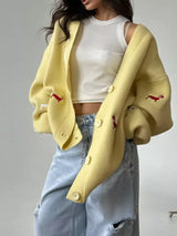 Embroidered Button Up Cardigan - Trendsi - Flyclothing LLC
