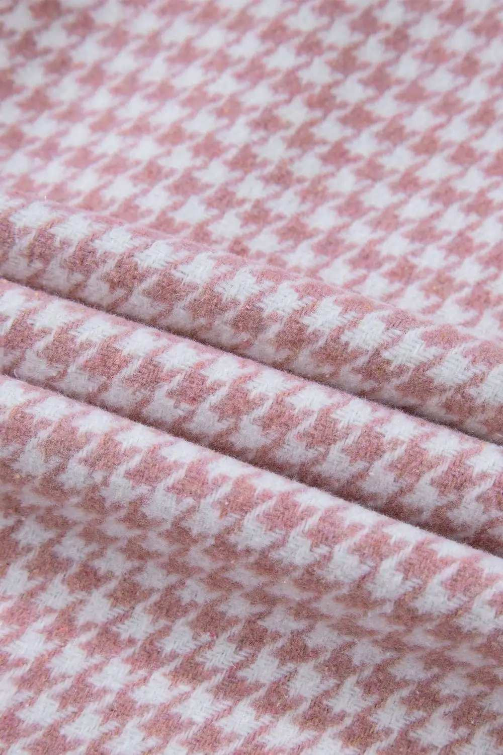 Color Block Houndstooth Collared Neck Shacket - Trendsi - Flyclothing LLC