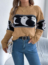 Ghost Round Neck Long Sleeve Sweater - Trendsi - Flyclothing LLC